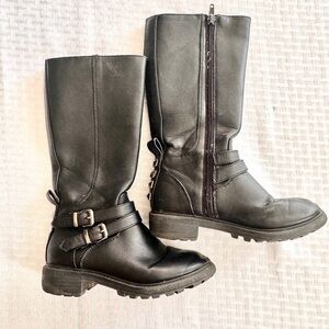 Falls Creek Girls Black Moto Boots Size 12 Buckle Strap Mid Calf Riding Style